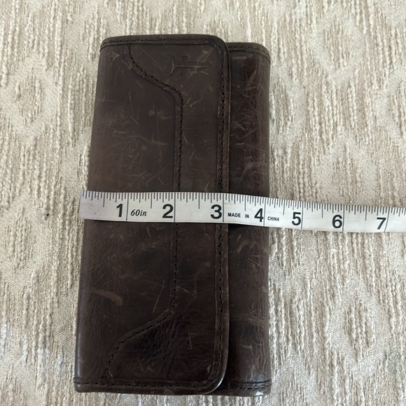 Frye Melissa Brown Distressed Trifold Leather Wallet - Picture 15 of 15